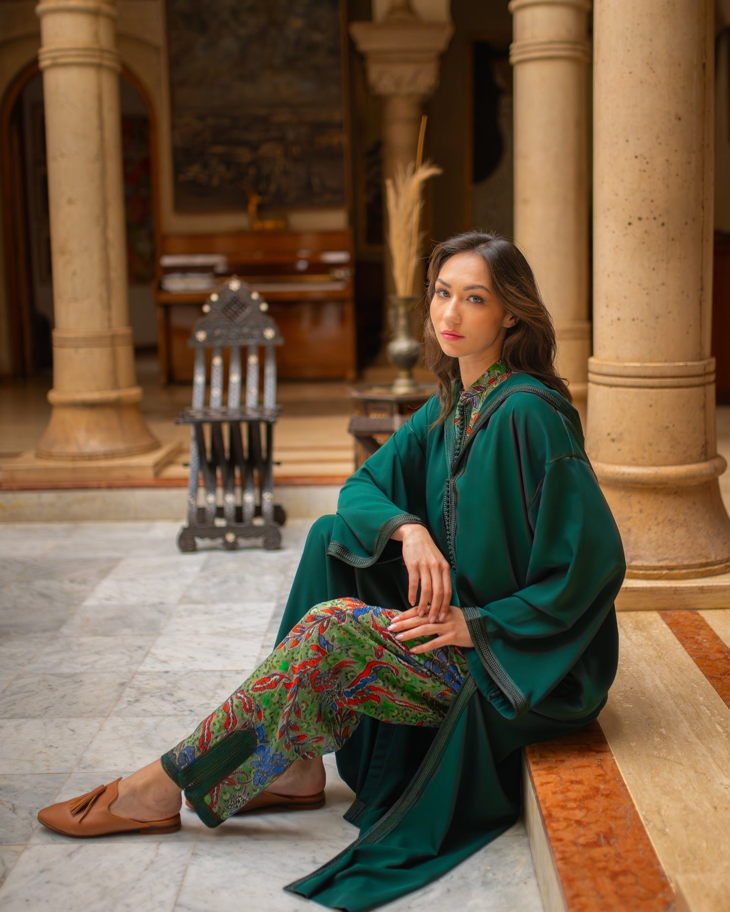 Ensemble Djellaba trois pièces en chiffon imprimé