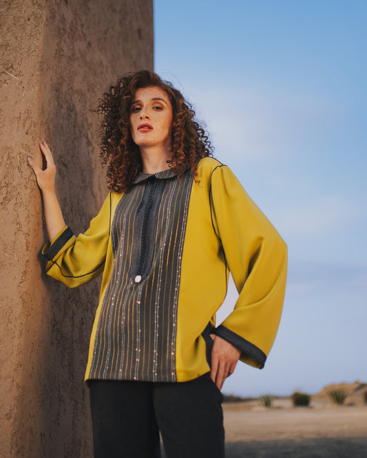 Tunique Jaune Moutarde Motif Rayé Doré